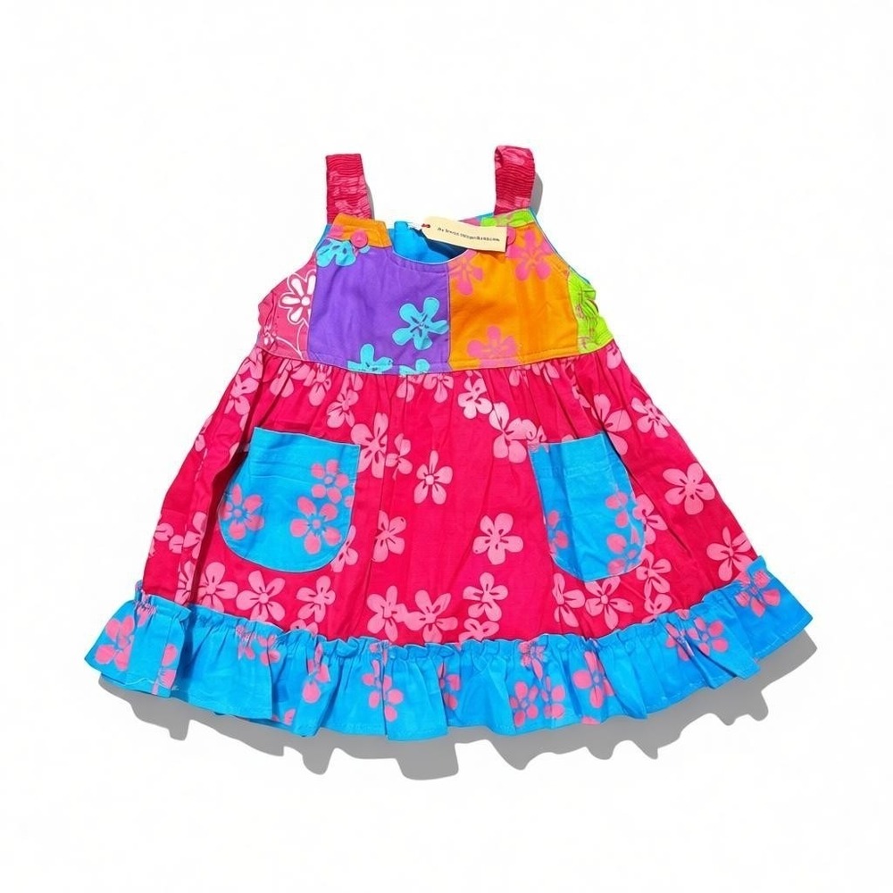 La Petite Plage Girls 1T Patchwork Tropical Floral Cotton Sundress NWT Pockets - Picture 2 of 7